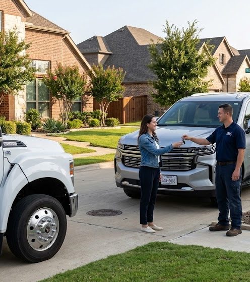 United AutoTransport driver handing over vehicle keys after a completed delivery
